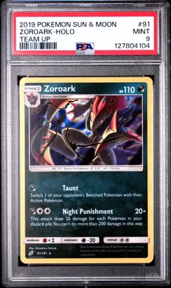 2019 Pokemon PSA 9 Zoroark 91/181 Holo Rare Sun & Moon Team Up New Cert - Image 1