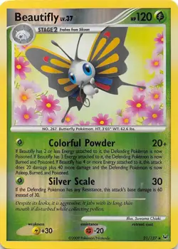 Beautifly 21/127 - REVERSE HOLO Rare- Platinum - 2009 POKEMON CARD - NM - Image 1