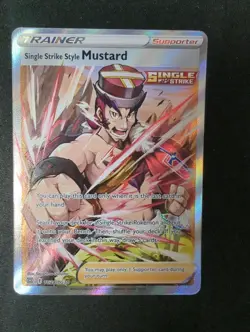 2022 POKEMON SINGLE STRIKE STYLE MUSTARD TRAINER FULL ART TG28/TG30 NEAR MINT - Image 1