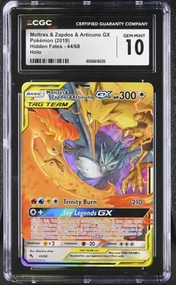 ✨✨ CGC 10 Moltres & Zapdos & Articuno GX 44/68 Hidden Fates Pokemon Card - Image 1