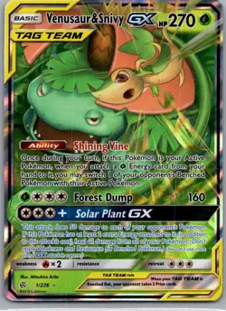 Venusaur & Snivy GX 1/236 Holo GX Rare Cosmic Eclipse Pokemon Lightly Played - Image 1
