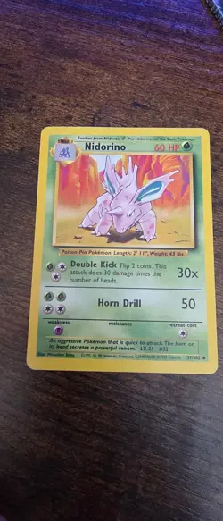 Nidorino 37/102 Uncommon Base Set Unlimited Pokemon Lightly Played - Image 1