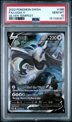 2022 POKEMON SWORD & SHIELD SILVER TEMPEST #186 FULL ART/LUGIA V PSA 10 - Image 1