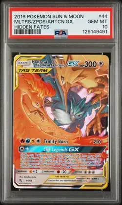 MOLTRES & ZAPDOS & ARTICUNO GX 44/68 PSA 10 HIDDEN FATES POKEMON CARD ENGLISH - Image 1