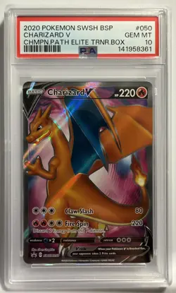 2020 POKEMON SWSH BSP CHARIZARD V #050 CHMP. PATH ELITE TRNR BOX PSA GEM MT 10 - Image 1