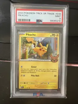 PSA 9 Pikachu Trick Or Trade #018 2024 Pokemon Card Halloween Stamp Cosmo Holo P - Image 1