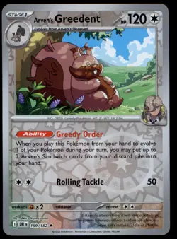 Arven's Greedent 159/182 Rare Destined Rivals Pokemon Reverse Holo Near Mint - Image 1