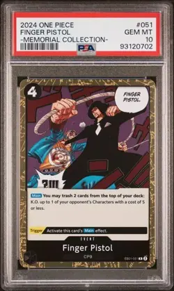 2024 One Piece Memorial Collection FINGER PISTOL RARE PSA 10 GEM #051 - Image 1