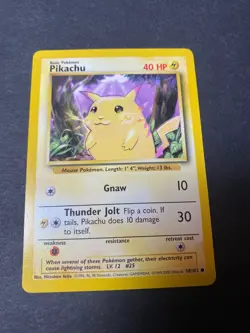 Pikachu Pokemopn TCG Yellow Cheeks Base Set Card 58/102 Vintage - Image 1