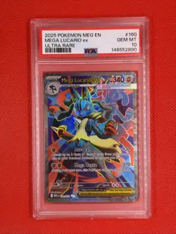 2025 POKEMON MEG EN-MEGA EVOLUTION ULTRA RARE #160 MEGA LUCARIO EX PSA 10 - Image 1