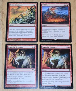 MTG 4x Red Rare Sorcery TWIST ALLEGIANCE, WILDFIRE & TRASH FOR TREASURE - Image 1