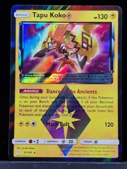 Pokemon TCG Trading Card Tapu Koko 51/181 Team Up Prism Star Near Mint - Image 1