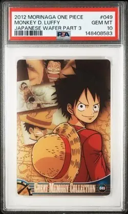 PSA 10 MONKEY D. LUFFY #049 One Piece Morinaga Wafer Part 3 Card 2012 Japanese - Image 1
