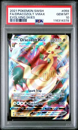 2021 POKEMON SWORD SHIELD 059 DRACOZOLT VMAX PSA 10 GEM - Image 1
