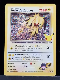 Pokemon TCG Rocket's Zapdos Holo 15/132 Celebrations 25th Anniversary NM - Image 1