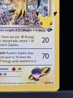 Pokemon TCG Rocket's Zapdos Holo 15/132 Celebrations 25th Anniversary NM - Image 5