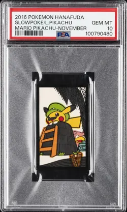 2016 POKEMON HANAFUDA MARIO PIKACHU NOVEMBER LUIGI PIKACHU/SLOWPOKE PSA 10 - Image 1