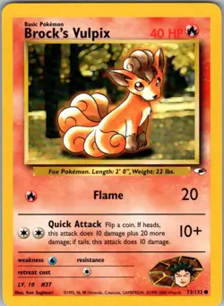 Brock's Vulpix 73/132 Common Gym Heroes Pokemon Unlimited Near Mint - Image 1