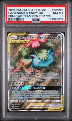 Venusaur & Snivy GX SM229 Pokemon TCG Promo Sun & Moon Alt Art PSA 8 NM MT - Image 1