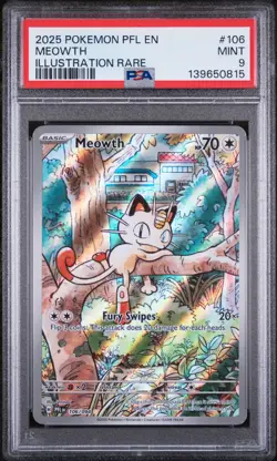 2025 POKEMON PFL EN-PHANTASMAL FLAMES ILLUSTRATION RARE #106 MEOWTH PSA 9 - Image 1