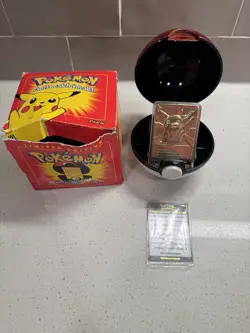 Nintendo Pokemon Pikachu 23K Gold-Plated Trading Card w/ Poke Ball & Box - Image 1