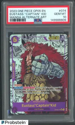 2023 One Piece EN OP05 Eustass "Captain" Kid Manga Alternate Art #074 PSA 10 - Image 1