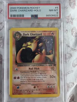 Pokemon Dark Charizard Holo Card 4/82 Team Rocket WOTC, PSA 8 - Image 1