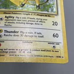 Pokemon TCG 1999 Base Set Card -- Raichu 14/102 Holo **Worn** - Image 3