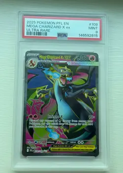 2025 POKEMON PFL EN MEGA CHARIZARD X EX ULTRA RARE #109 PSA MINT 9 - Image 1