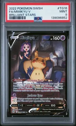 2022 POKEMON SWORD & SHIELD BRILLIANT STARS #TG16 FULL ART/MIMIKYU V PSA 9 - Image 1