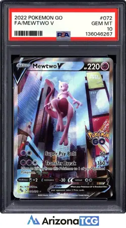 Pokemon 2022 Mewtwo V 072/078 Full Art Pokemon GO GEM MINT PSA 10 - Image 1