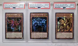 YuGiOh PSA 10 GEM MINT FULL Set Egyptian God Cards SECRET RARE Slifer Obelisk Ra - Image 1