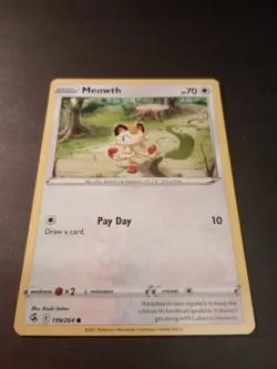 Pokemon Fusion Strike Meowth Common Card 199/264 NM - Image 1