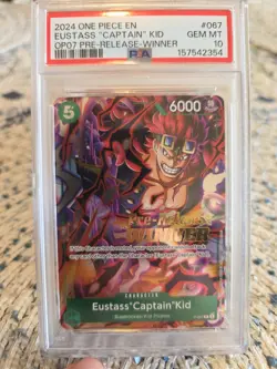 2024 One Piece Promo OP07 Pre-Release Winner #067 Eustass "Captain" Kid PSA 10 - Image 1
