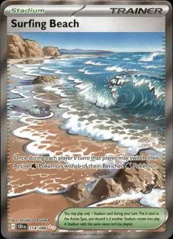 Surfing Beach 114/086 ME04: Chaos Rising Holo Pokemon TCG -EN NM - Image 1
