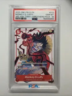 2025 One Piece Monkey D Luffy 3rd Anniversary 3 Brothers Pack #012 PSA 10 Gem MT - Image 1