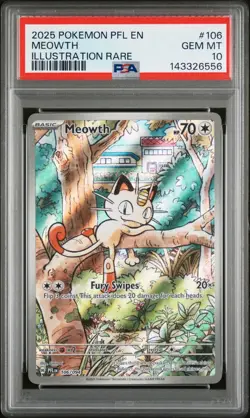 2025 POKEMON PFL EN-PHANTASMAL FLAMES ILLUSTRATION RARE #106 MEOWTH PSA 10 - Image 1