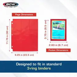 100 BCW Side Loading 18 Pocket Album Pages Red Binder Page Trading Cards MTG - Image 3