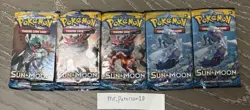 Pokemon TCG Sun & Moon Base Set Sealed Booster Packs Lot Of 5 (10 Cards Each) - Image 1