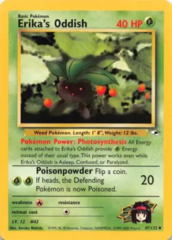 Erika's Oddish 47/132 Uncommon Gym Heroes Pokemon Unlimited Lightly Played - Image 1