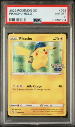 2022 Pokemon Go Pikachu Holo Card #028 PSA 8 - Image 1
