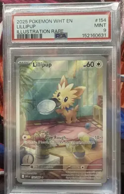 2025 Pokemon WHT EN White Flare Lillipup Illustration Rare #154 PSA 9 MINT - Image 1