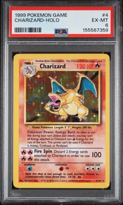 1999 Pokemon Base Set Unlimited Charizard Holo #4 PSA 6 EX-MT Vintage - Image 3