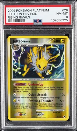 2009 POKEMON PLATINUM RISING RIVALS #26 JOLTEON-REVERSE FOIL PSA 8 - Image 1