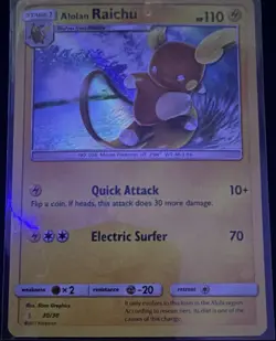 Pokemon Alolan Raichu SM Trainer Kit 30/30 Holo Uncommon Stage 1 110HP EN - Image 1
