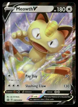 Meowth V SWSH004 Holo Promo Sword & Shield Promo Pokemon LP - Image 1