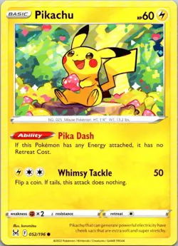 Pikachu 052/196 Common Lost Origin Pokemon Near Mint - Image 1