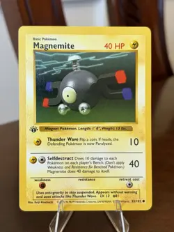Pokemon TCG 1st Edition Magnemite 53/102 Base Set Shadowless WOTC VTG 1999 LP+ - Image 1