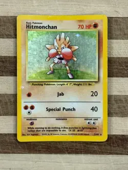 1999 Pokemon TCG Unlimited Hitmonchan Holo Card 7/102 - Image 1