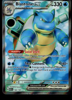 Pokemon TCG 151 Blastoise ex 184/165 Sv: Scarlet & Violet 151 Holo FULL ART-NM - Image 1